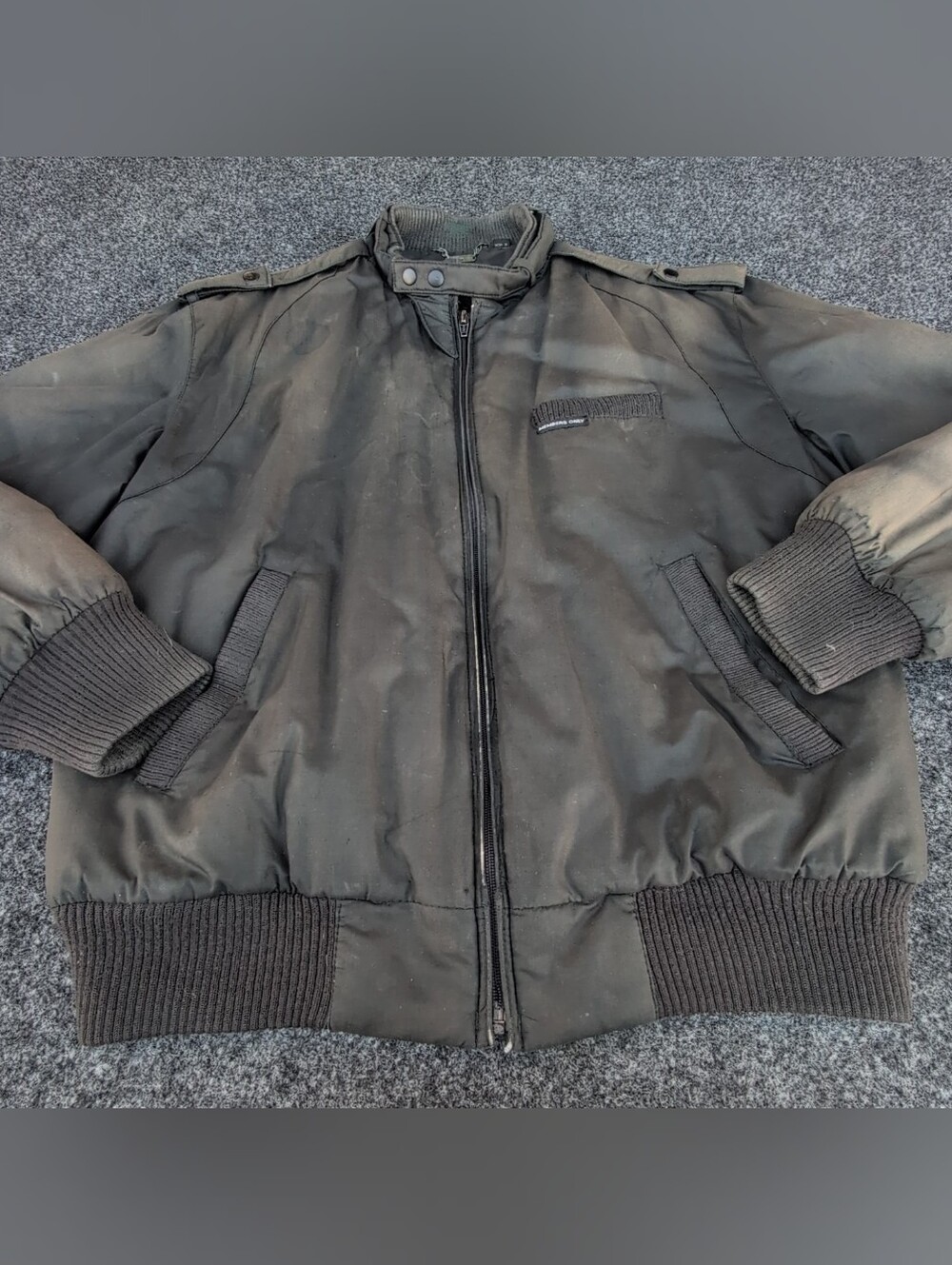 Vintage Members Only Jacket 38 Black Iconic Racer Quilt Lined Hong Kong Faded